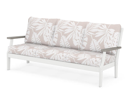 POLYWOOD® Braxton Deep Seating Sofa in White / Driftwood / Leaf Dune Burlap