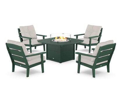 POLYWOOD® Lakeside 5-Piece Deep Seating Set with Nautical Fire Pit Table in Green / Cast Ash