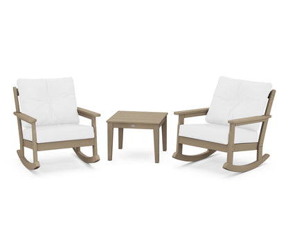 POLYWOOD® Vineyard 3-Piece Deep Seating Rocker Set in Vintage Sahara / Natural