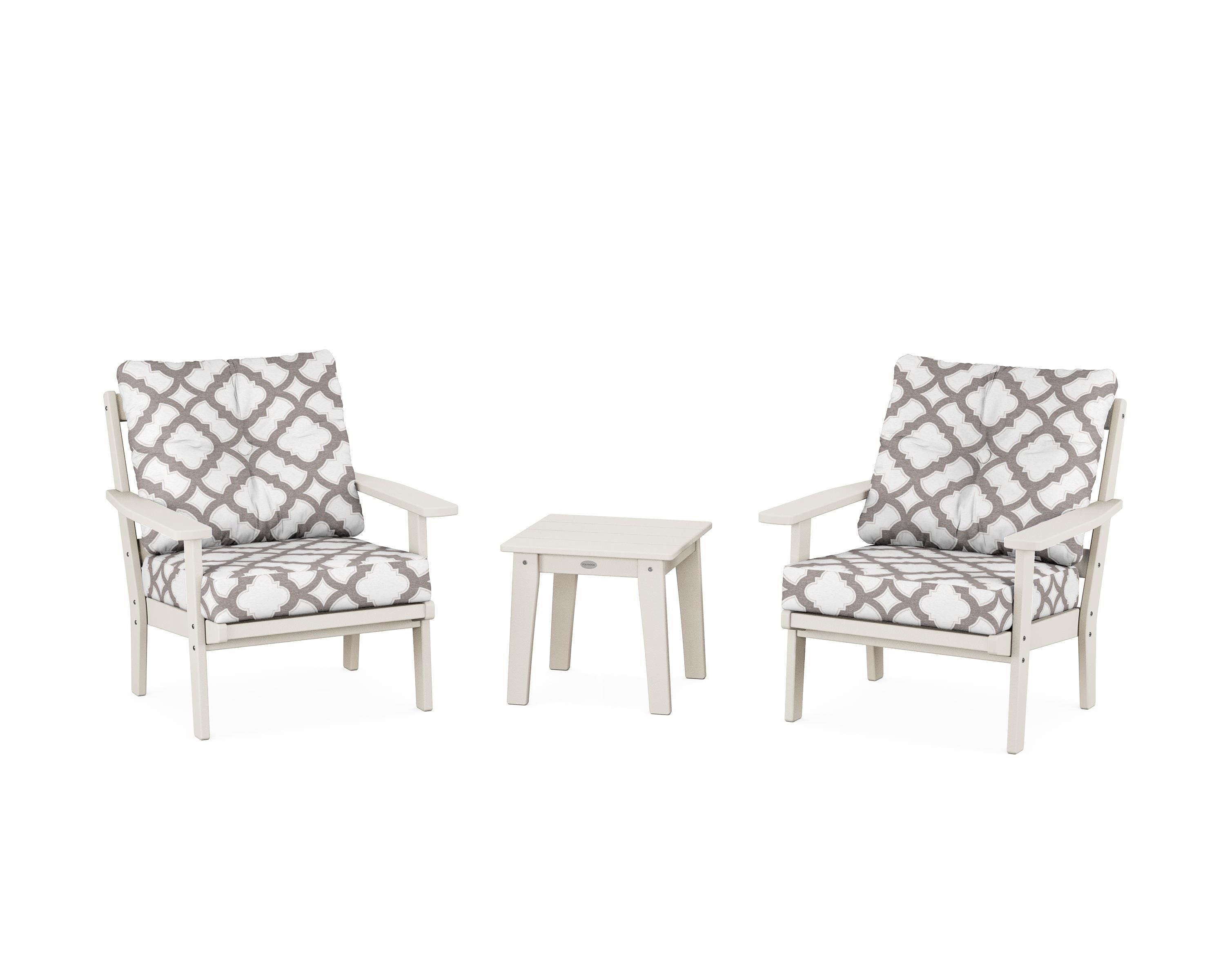 POLYWOOD® Oxford 3-Piece Deep Seating Set in Sand / Trellis Grey Mist