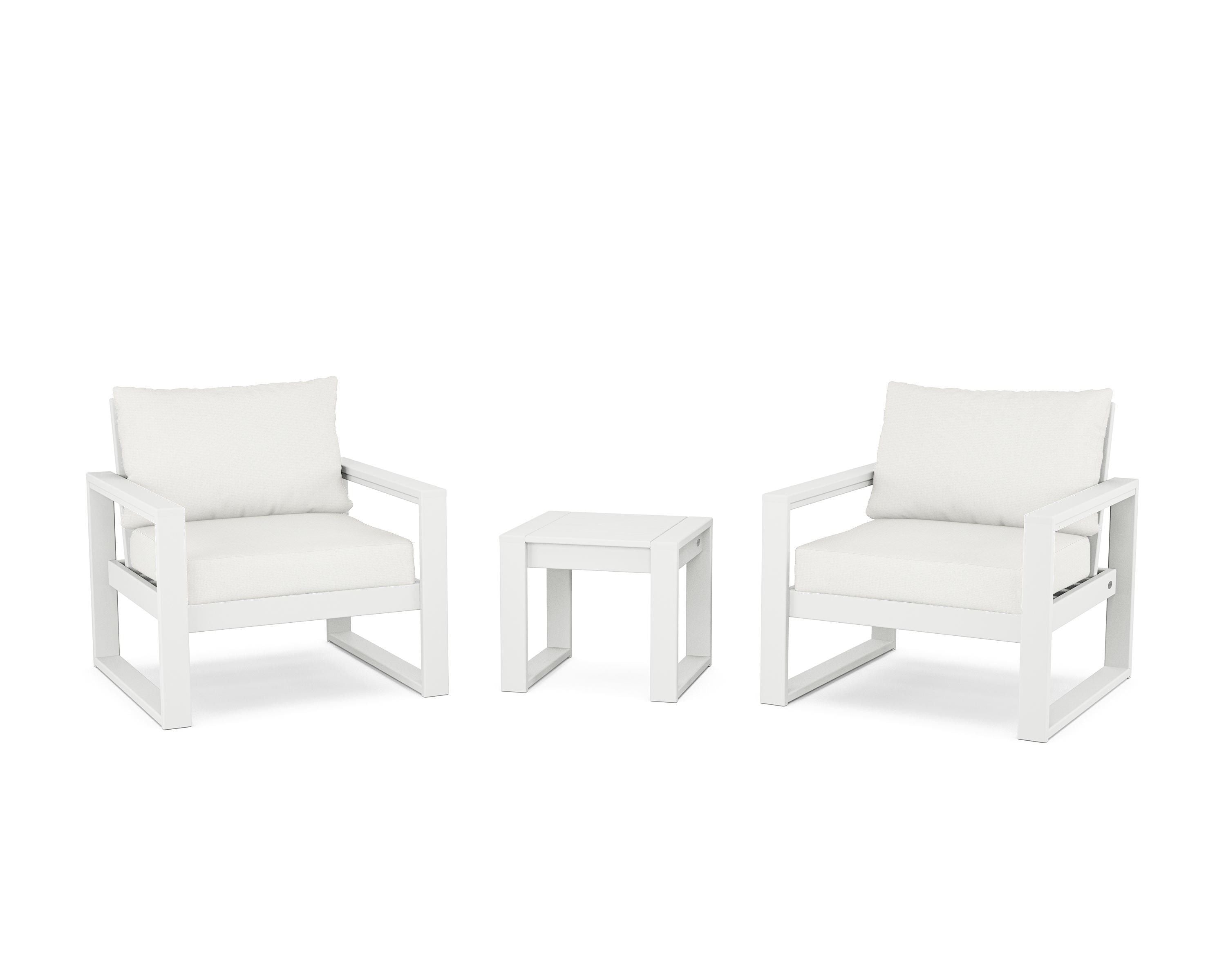 POLYWOOD® EDGE Sectional 3-Piece Deep Seating Set in White / Natural Linen
