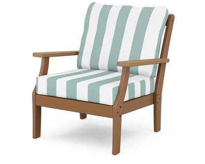 POLYWOOD® Braxton Deep Seating Chair in Teak / Natural / Cabana Stripe Glacier Spa