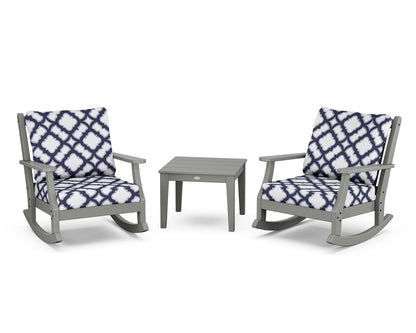 Country Living Wovendale 3-Piece Deep Seating Rocker Set in Slate Grey / Trellis Navy