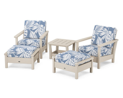 POLYWOOD® Harbour 5-Piece Deep Seating Chair Set in Sand / Leaf Sky Blue