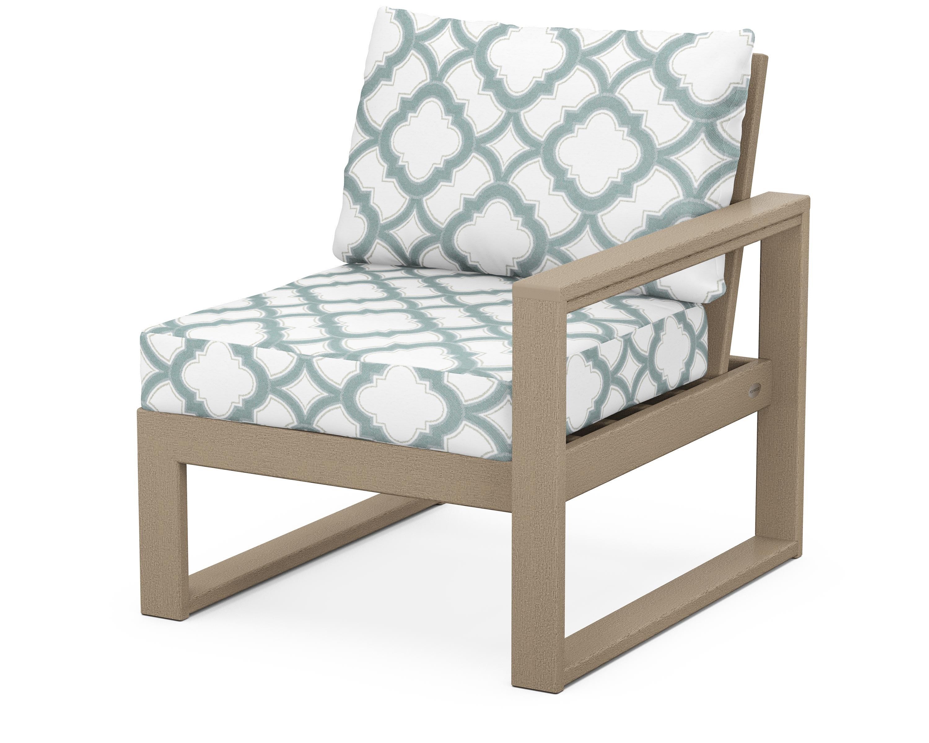 POLYWOOD® EDGE Modular Right Arm Chair in Vintage Sahara / Trellis Glacier Spa