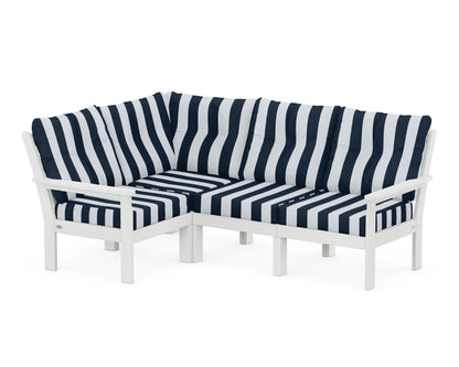 POLYWOOD® Vineyard 4-Piece Sectional in White / Cabana Stripe Marine Indigo