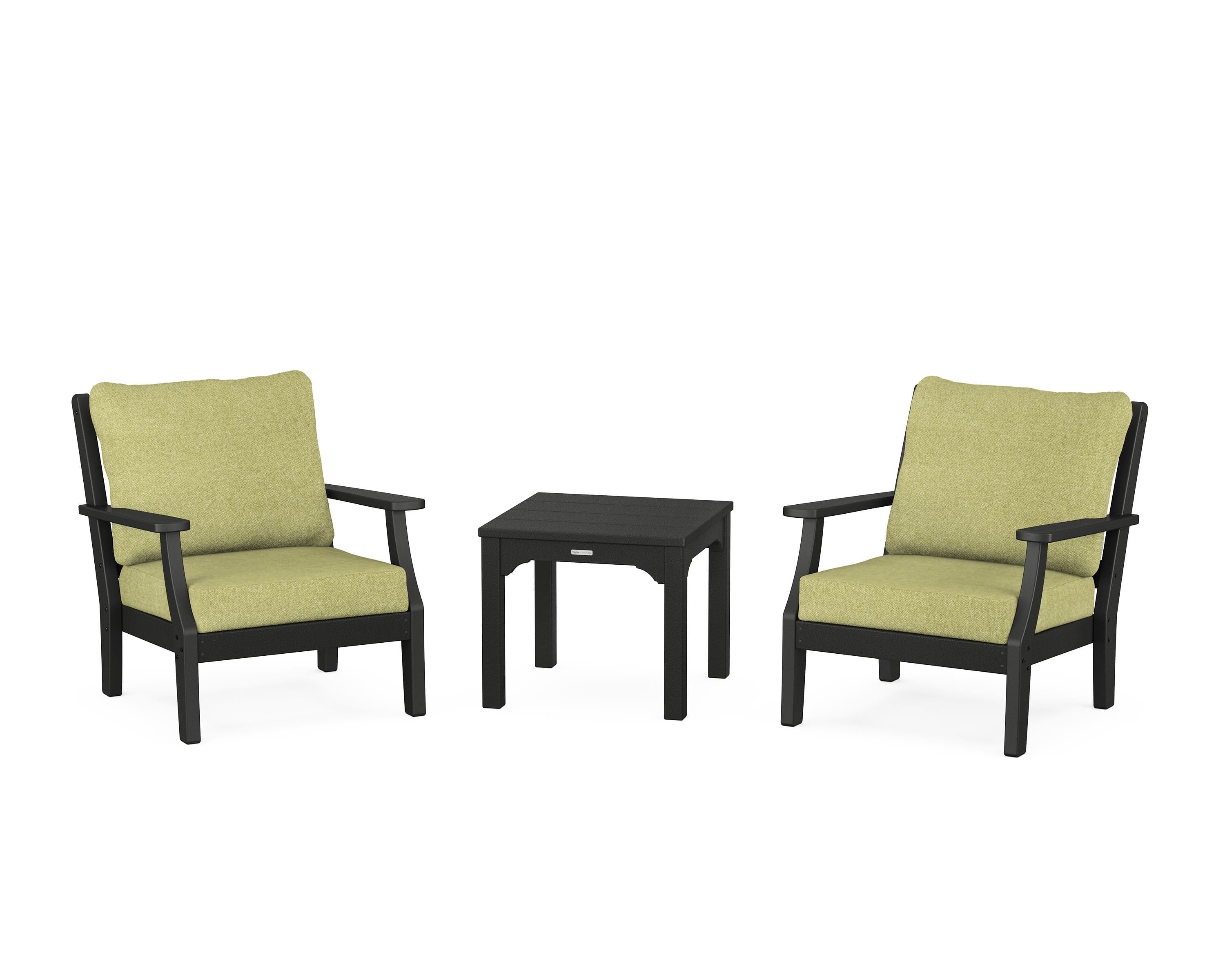 Martha Stewart by POLYWOOD® Chinoiserie 3-Piece Deep Seating Set in Black / Chartreuse Boucle
