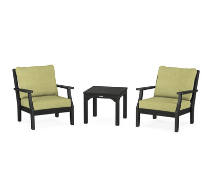 Martha Stewart by POLYWOOD® Chinoiserie 3-Piece Deep Seating Set in Black / Chartreuse Boucle