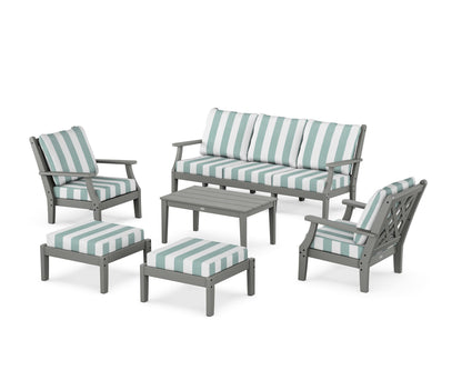 Country Living Wovendale 6-Piece Lounge Sofa Set in Slate Grey / Cabana Stripe Glacier Spa
