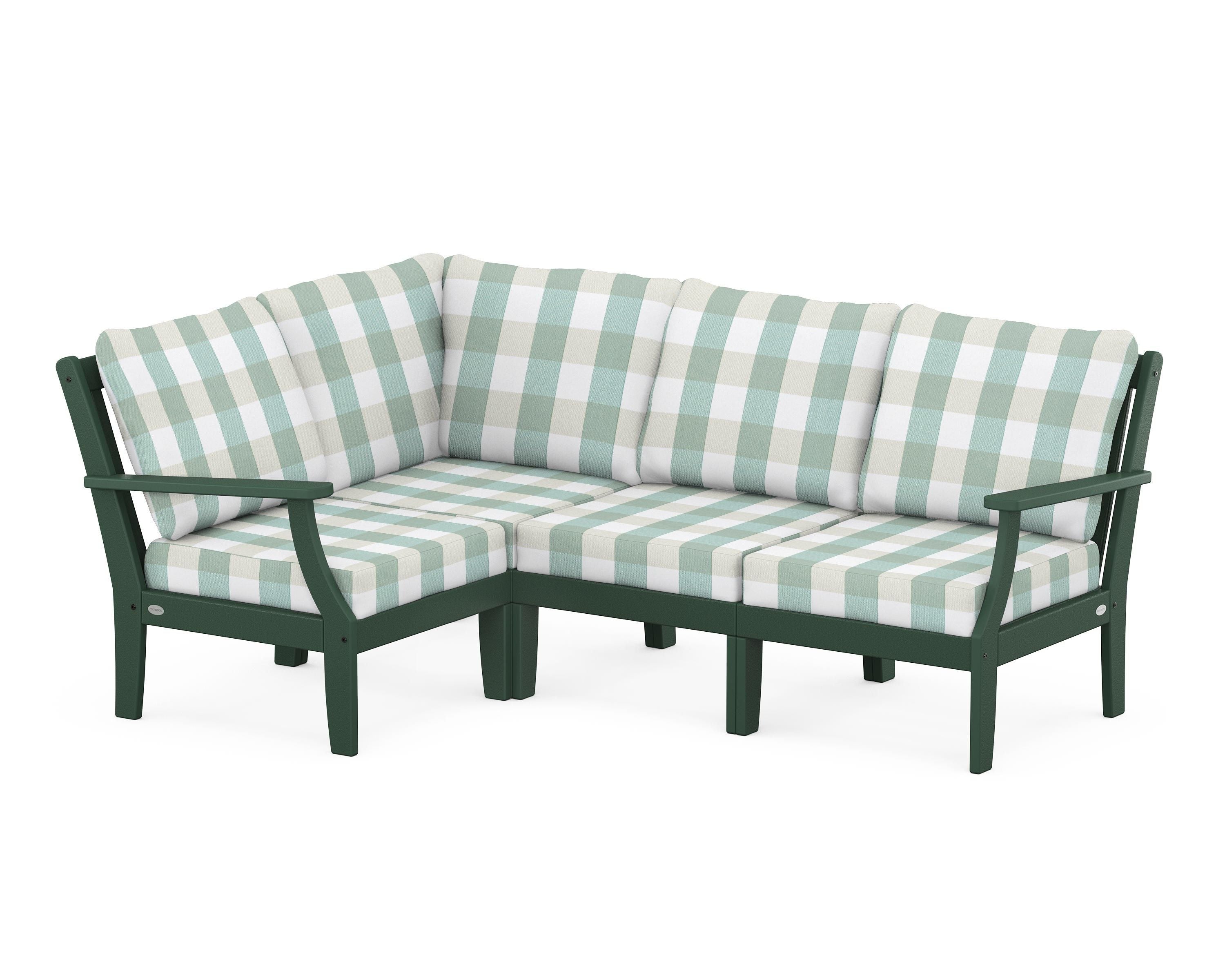 POLYWOOD® Braxton Modular 4-Piece Deep Seating Set in Green / Buffalo Plaid Glacier Spa