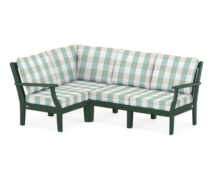POLYWOOD® Braxton Modular 4-Piece Deep Seating Set in Green / Buffalo Plaid Glacier Spa