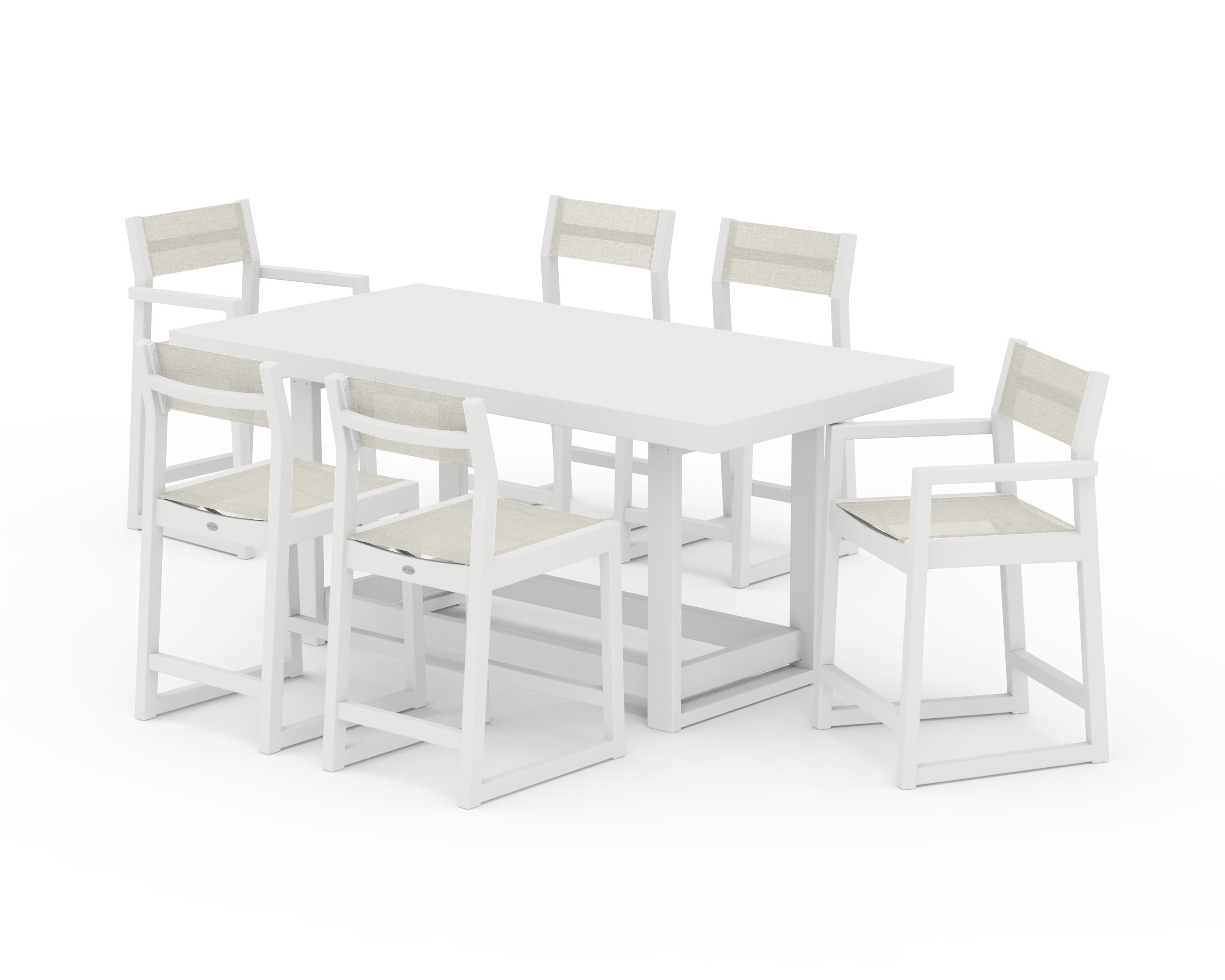POLYWOOD® EDGE Sling 7-Piece Counter Table Set in White / Parchment Sling