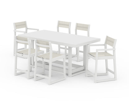 POLYWOOD® EDGE Sling 7-Piece Counter Table Set in White / Parchment Sling