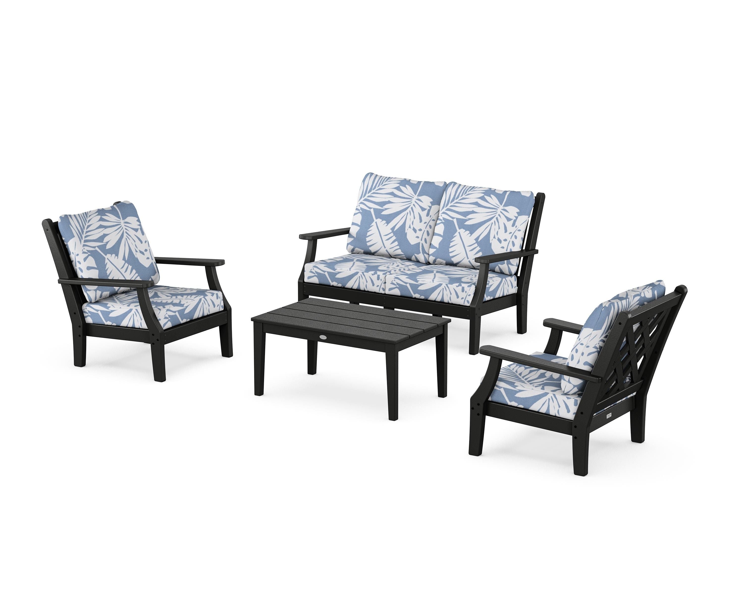 Country Living Wovendale 4-Piece Deep Seating Set with Loveseat in Black / Leaf Sky Blue