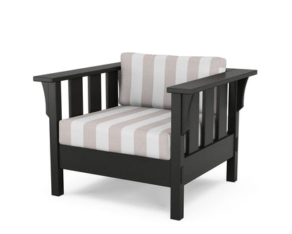 Martha Stewart by POLYWOOD® Acadia Deep Seating Chair in Black / Cabana Stripe Dune Burlap