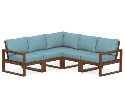 POLYWOOD® EDGE 5-Piece Modular Deep Seating Set in Teak / Lattice Sky Blue