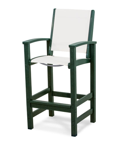POLYWOOD® Coastal Bar Chair in Green / White Sling