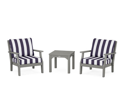 Martha Stewart by POLYWOOD® Chinoiserie 3-Piece Deep Seating Set in Slate Grey / Cabana Stripe Navy