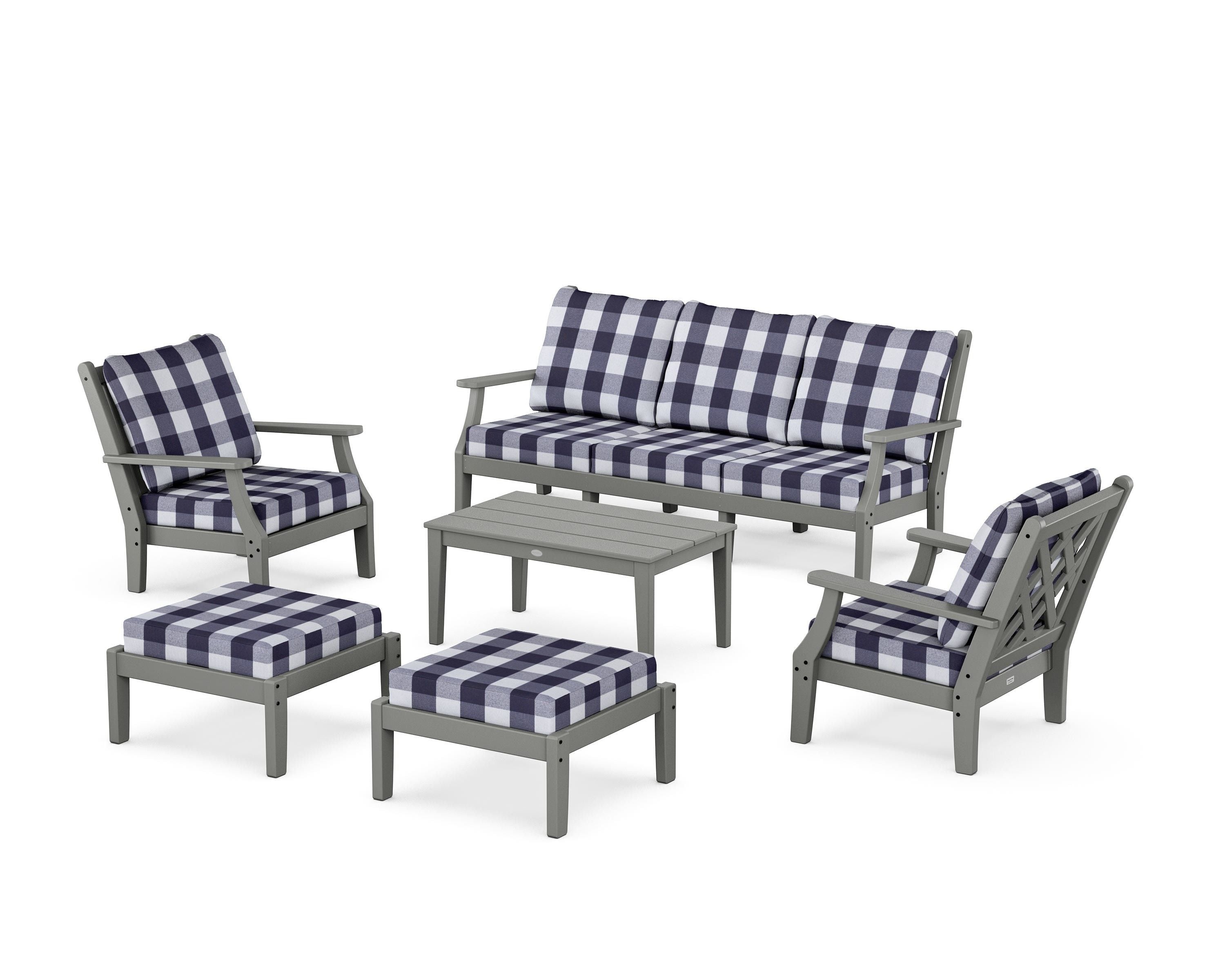 Country Living Wovendale 6-Piece Lounge Sofa Set in Slate Grey / Buffalo Plaid Navy