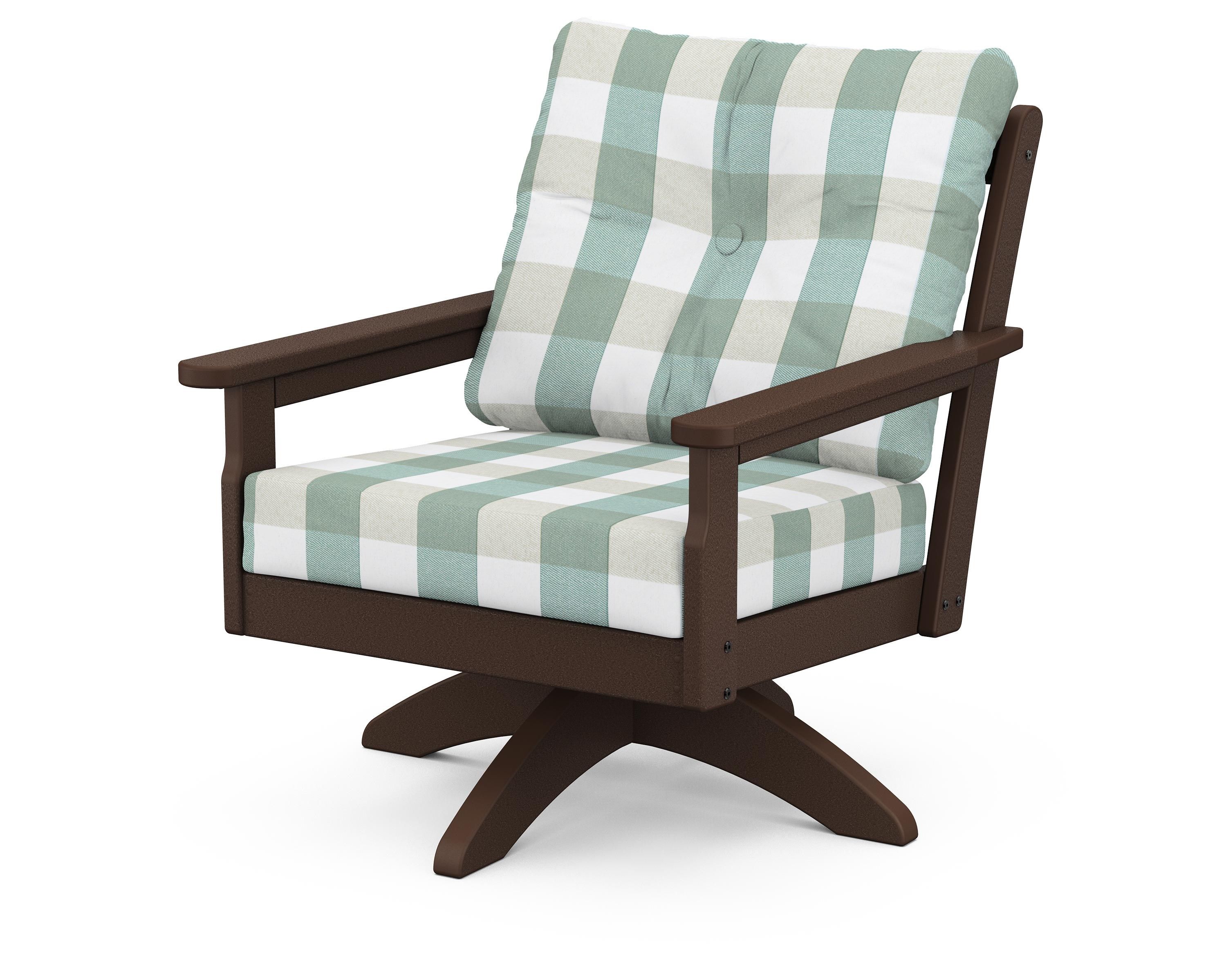 POLYWOOD® Vineyard Deep Seating Swivel Chair in Mahogany / Buffalo Plaid Glacier Spa