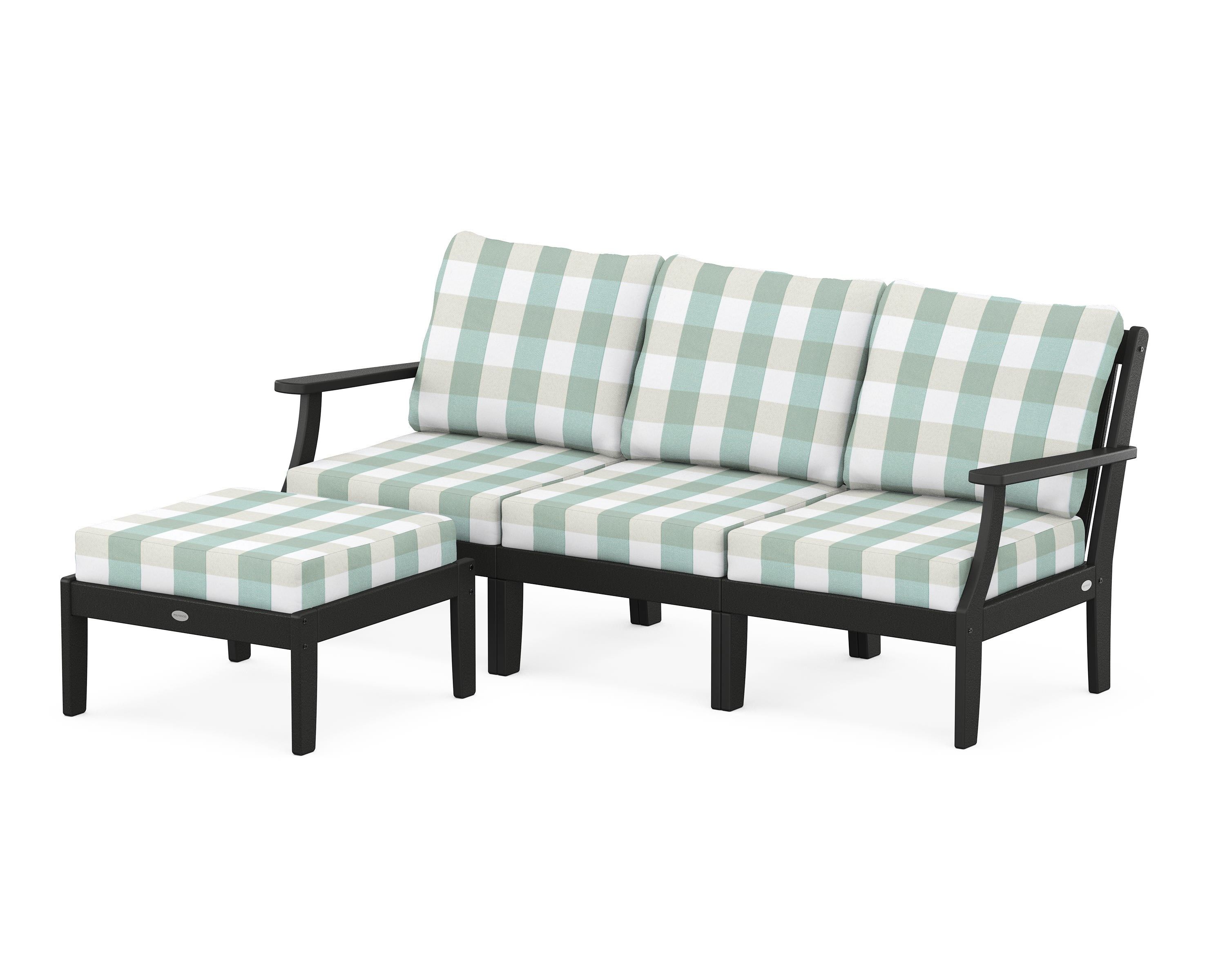 POLYWOOD® Braxton Modular 4-Piece Deep Seating Set with Ottoman in Black / Buffalo Plaid Glacier Spa