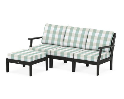 POLYWOOD® Braxton Modular 4-Piece Deep Seating Set with Ottoman in Black / Buffalo Plaid Glacier Spa
