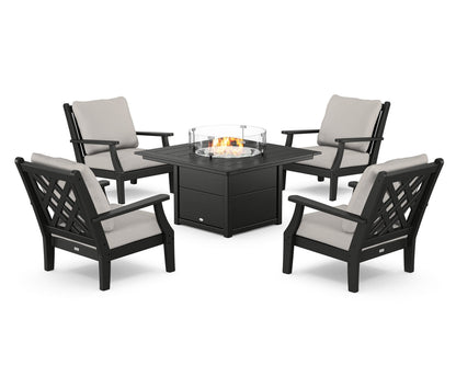 Country Living Wovendale 5-Piece Deep Seating Set with Fire Pit Table in Black / Cast Ash