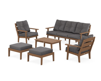 POLYWOOD® Lakeside 6-Piece Lounge Sofa Set in Teak / Ash Charcoal