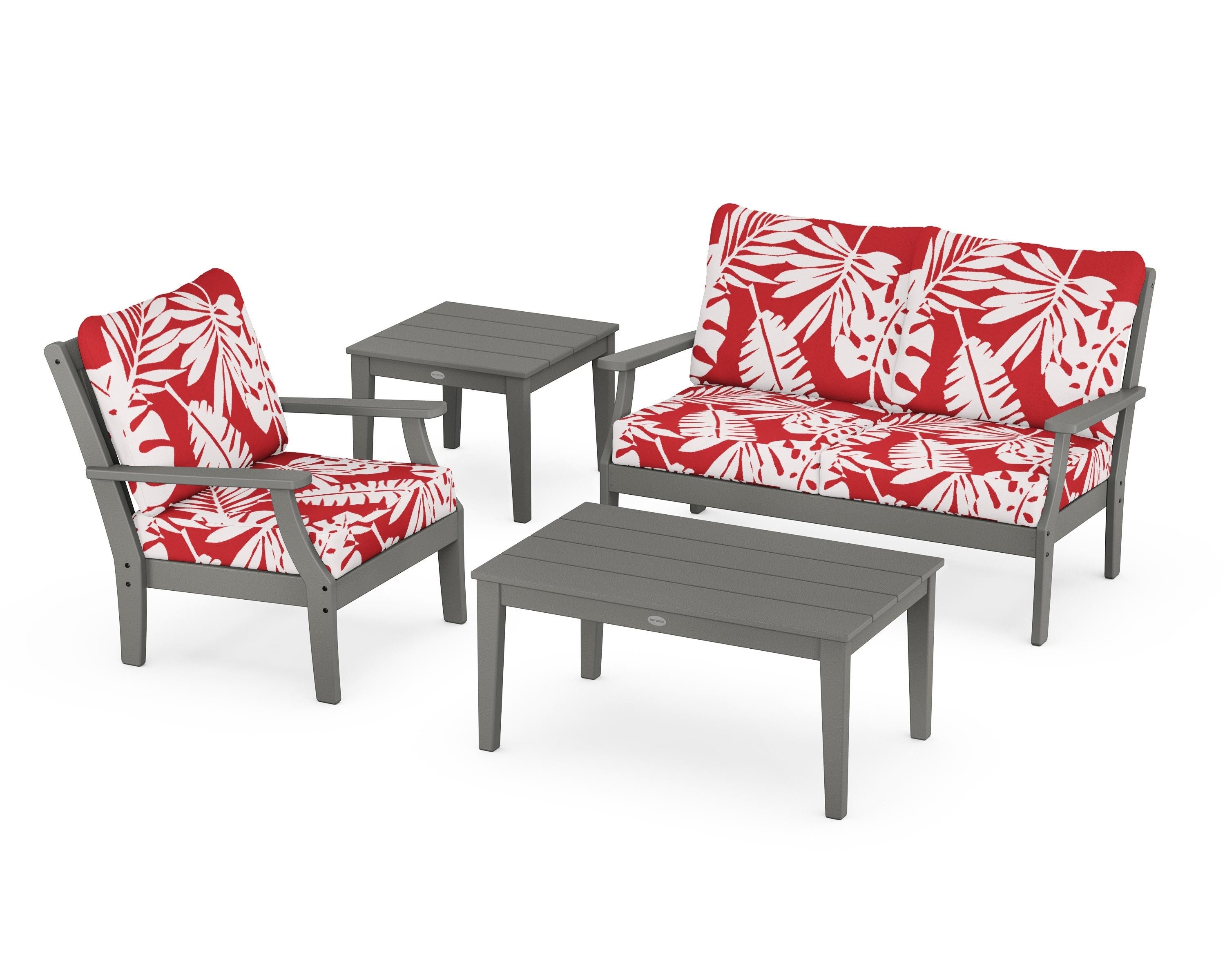 POLYWOOD® Braxton 4-Piece Deep Seating Set in Slate Grey / Leaf Crimson