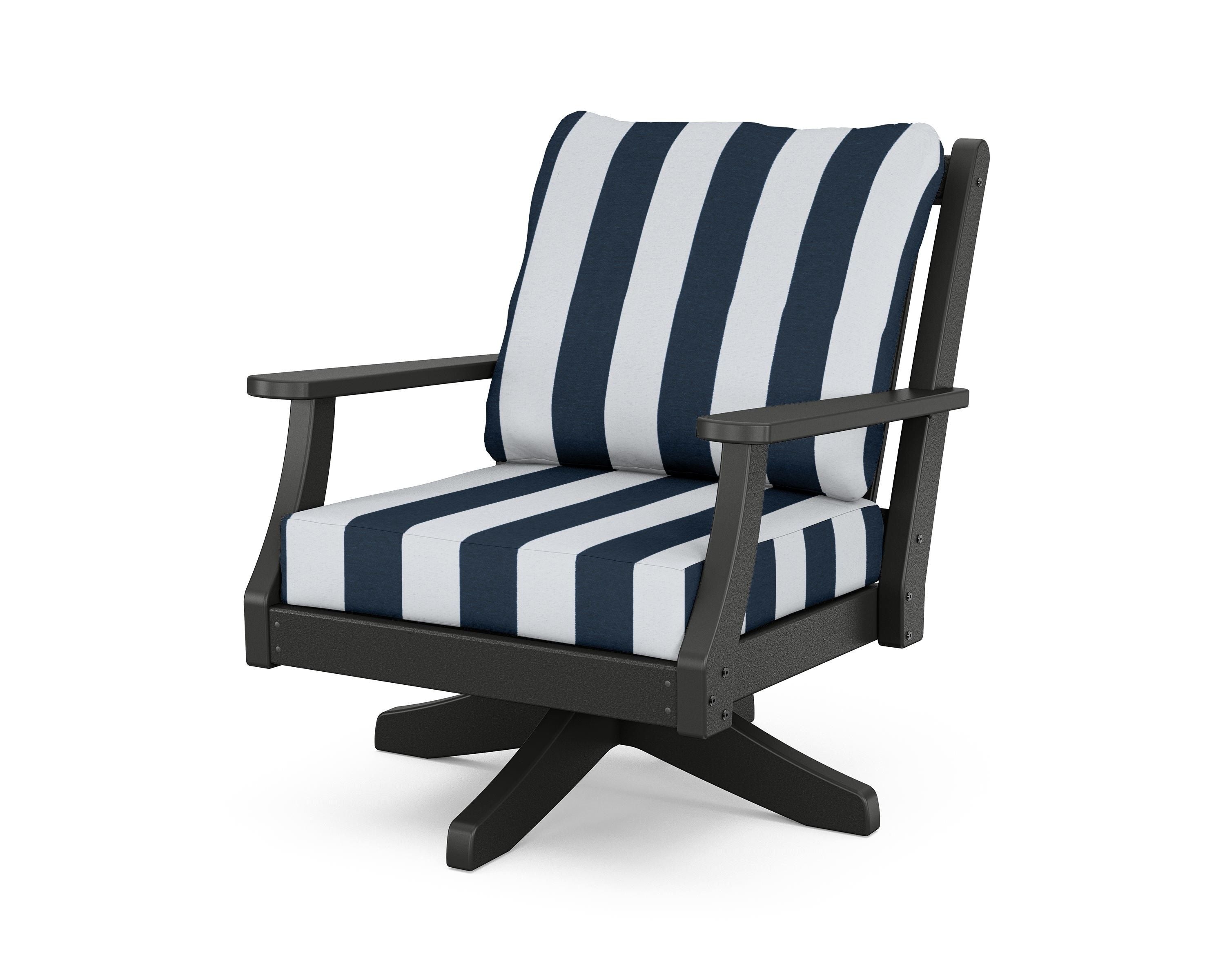 Country Living Wovendale Deep Seating Swivel Chair in Black / Cabana Stripe Marine Indigo