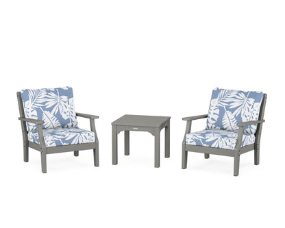 Martha Stewart by POLYWOOD® Chinoiserie 3-Piece Deep Seating Set in Slate Grey / Leaf Sky Blue