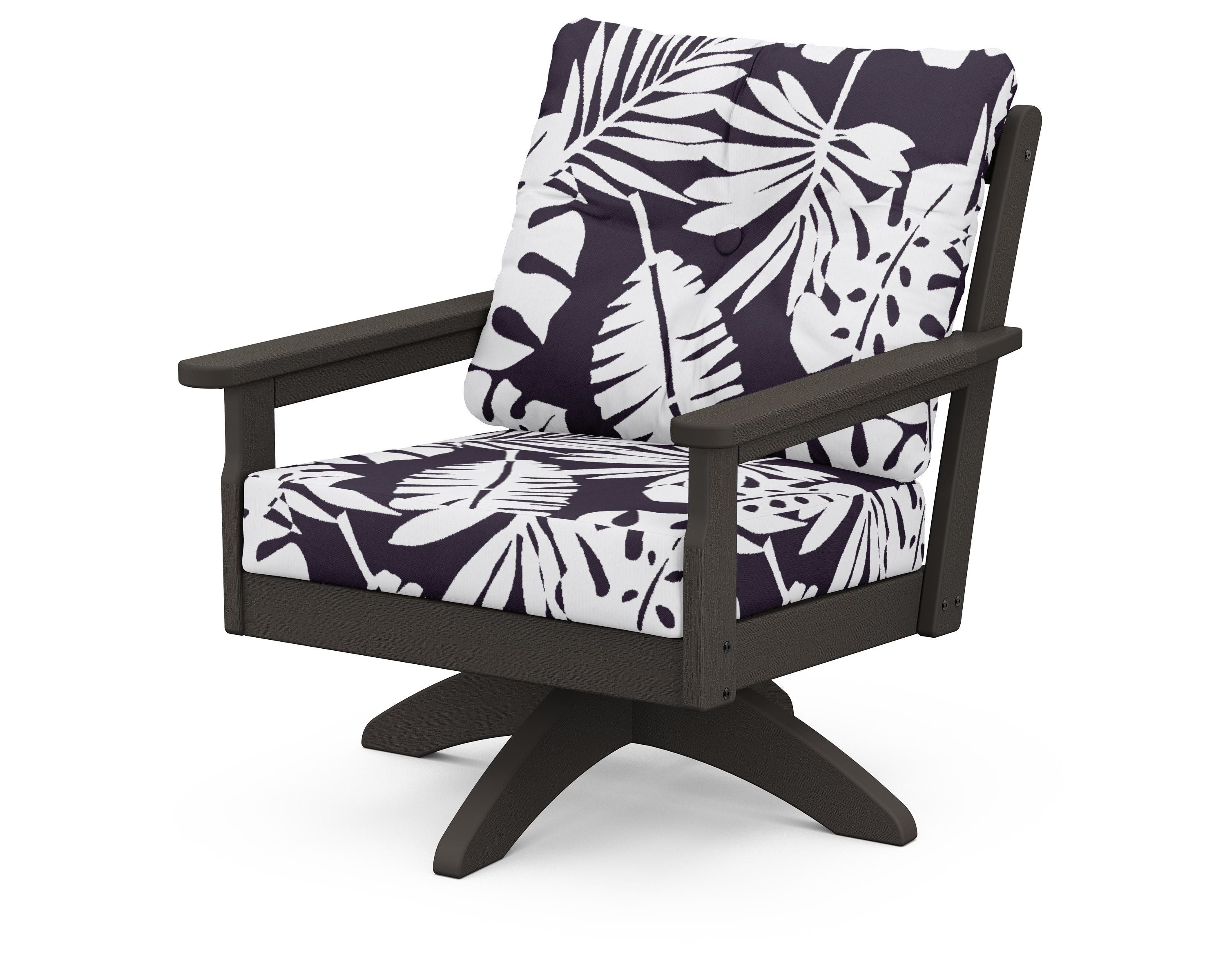 POLYWOOD® Vineyard Deep Seating Swivel Chair in Vintage Coffee / Leaf Navy