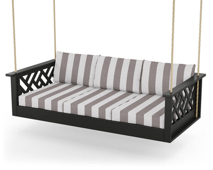 POLYWOOD® Chippendale Daybed Swing in Black / Cabana Stripe Grey Mist