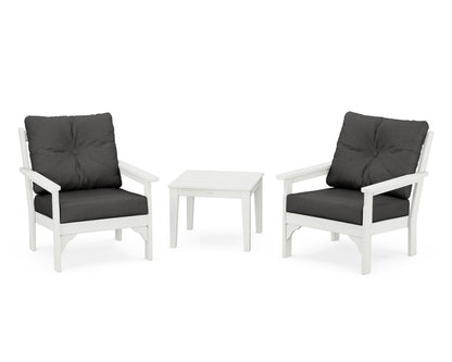 POLYWOOD® Vineyard 3-Piece Deep Seating Set in Vintage White / Spectrum Carbon
