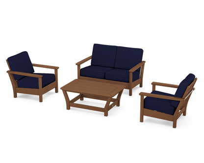 POLYWOOD® Harbour 4-Piece Deep Seating Set in Teak / Navy
