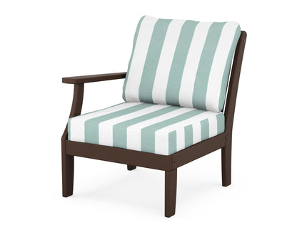 POLYWOOD® Braxton Modular Left Arm Chair in Mahogany / Cabana Stripe Glacier Spa