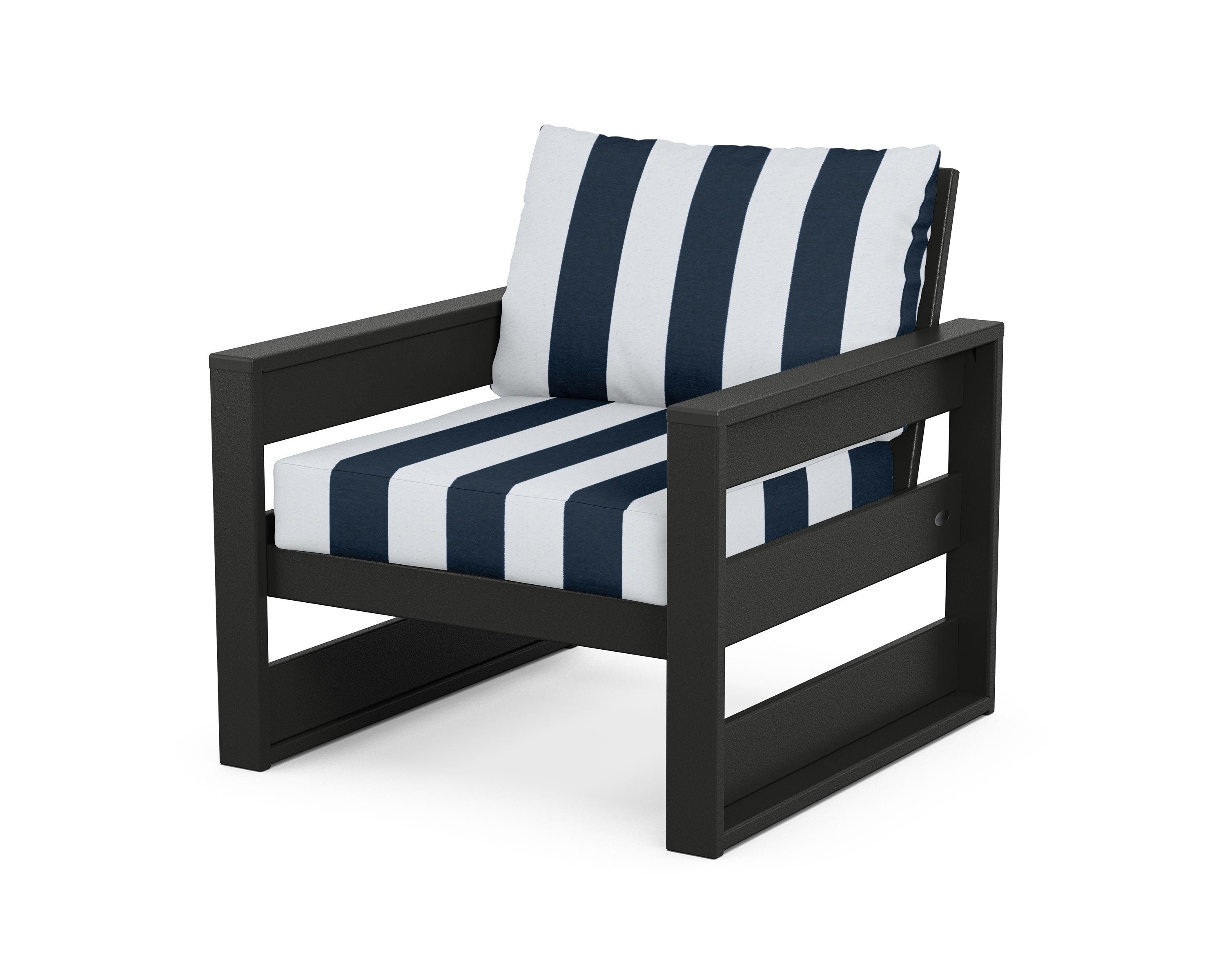 POLYWOOD® Westport Club Chair in Black / Cabana Stripe Marine Indigo