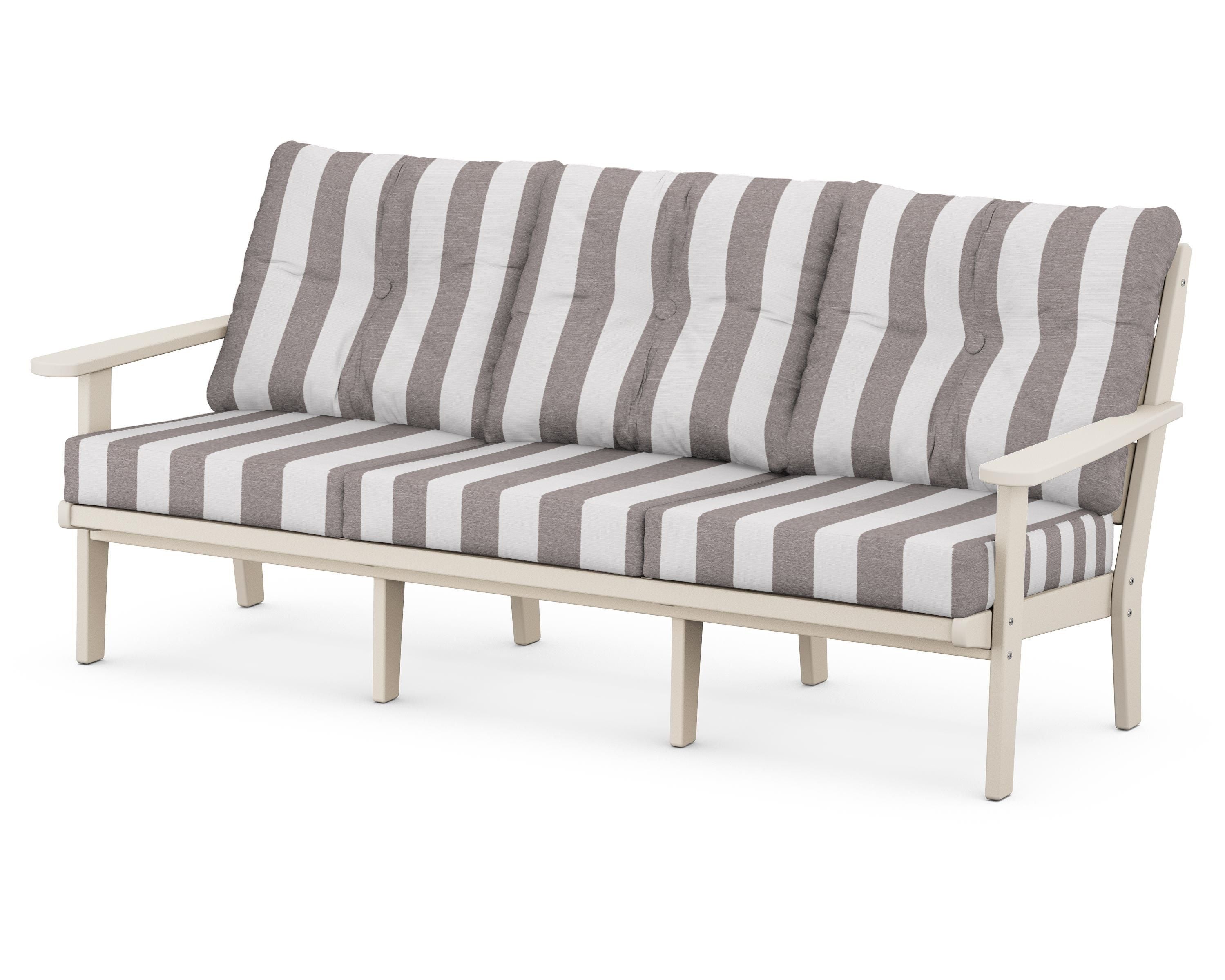 POLYWOOD® Lakeside Deep Seating Sofa in Sand / Cabana Stripe Grey Mist