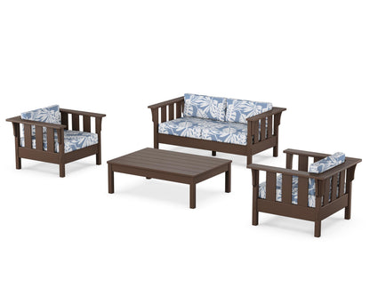 Martha Stewart by POLYWOOD® Acadia 4-Piece Deep Seating Set with Loveseat in Mahogany / Leaf Sky Blue