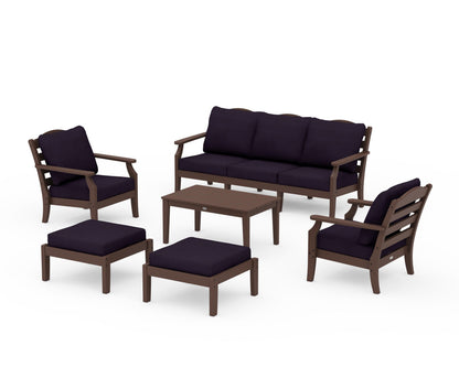 Draper James™ by  POLYWOOD® Savannah 6-Piece Lounge Sofa Set in Mahogany / Navy Linen