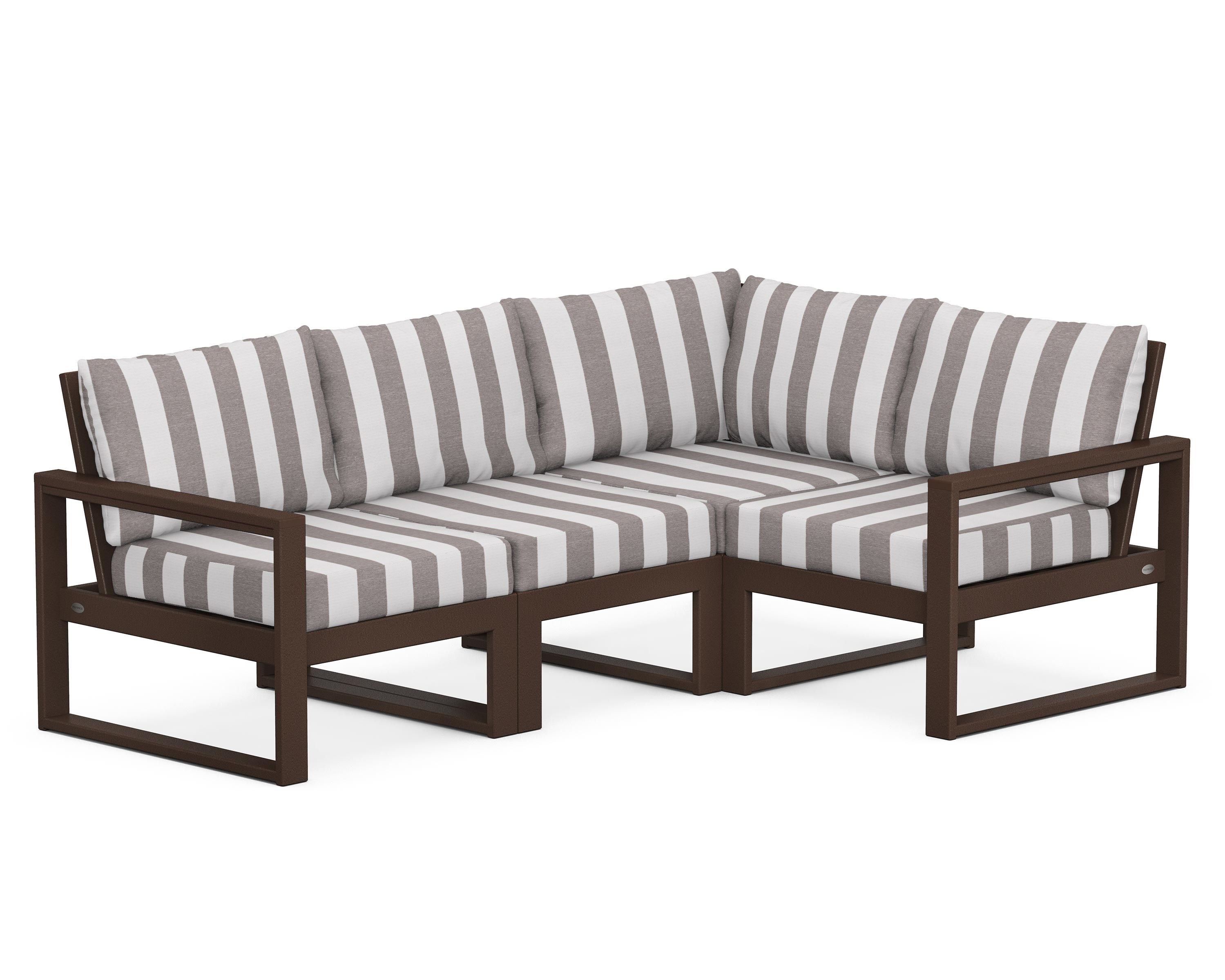 POLYWOOD® EDGE 4-Piece Modular Deep Seating Set in Mahogany / Cabana Stripe Grey Mist