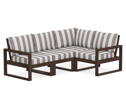 POLYWOOD® EDGE 4-Piece Modular Deep Seating Set in Mahogany / Cabana Stripe Grey Mist