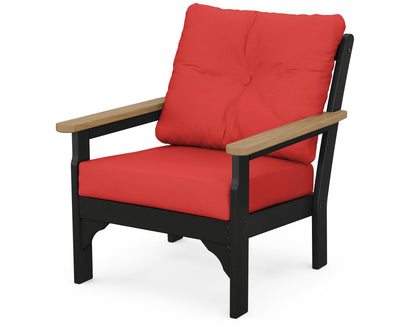 POLYWOOD® Vineyard Deep Seating Chair in Black / Natural / Crimson Linen