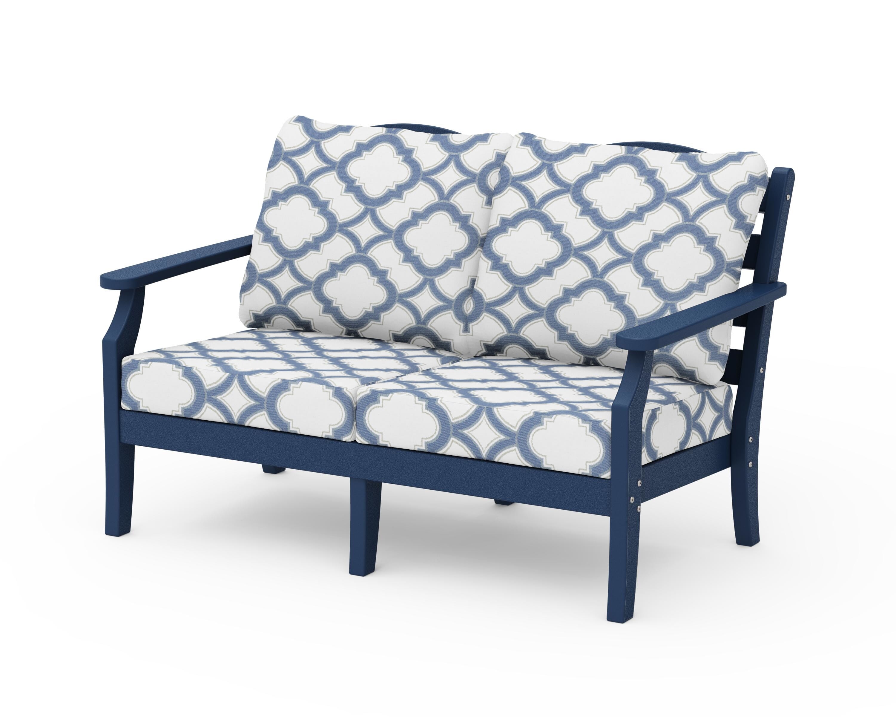 Draper James™ by  POLYWOOD® Savannah Deep Seating Loveseat in Navy / Trellis Sky Blue