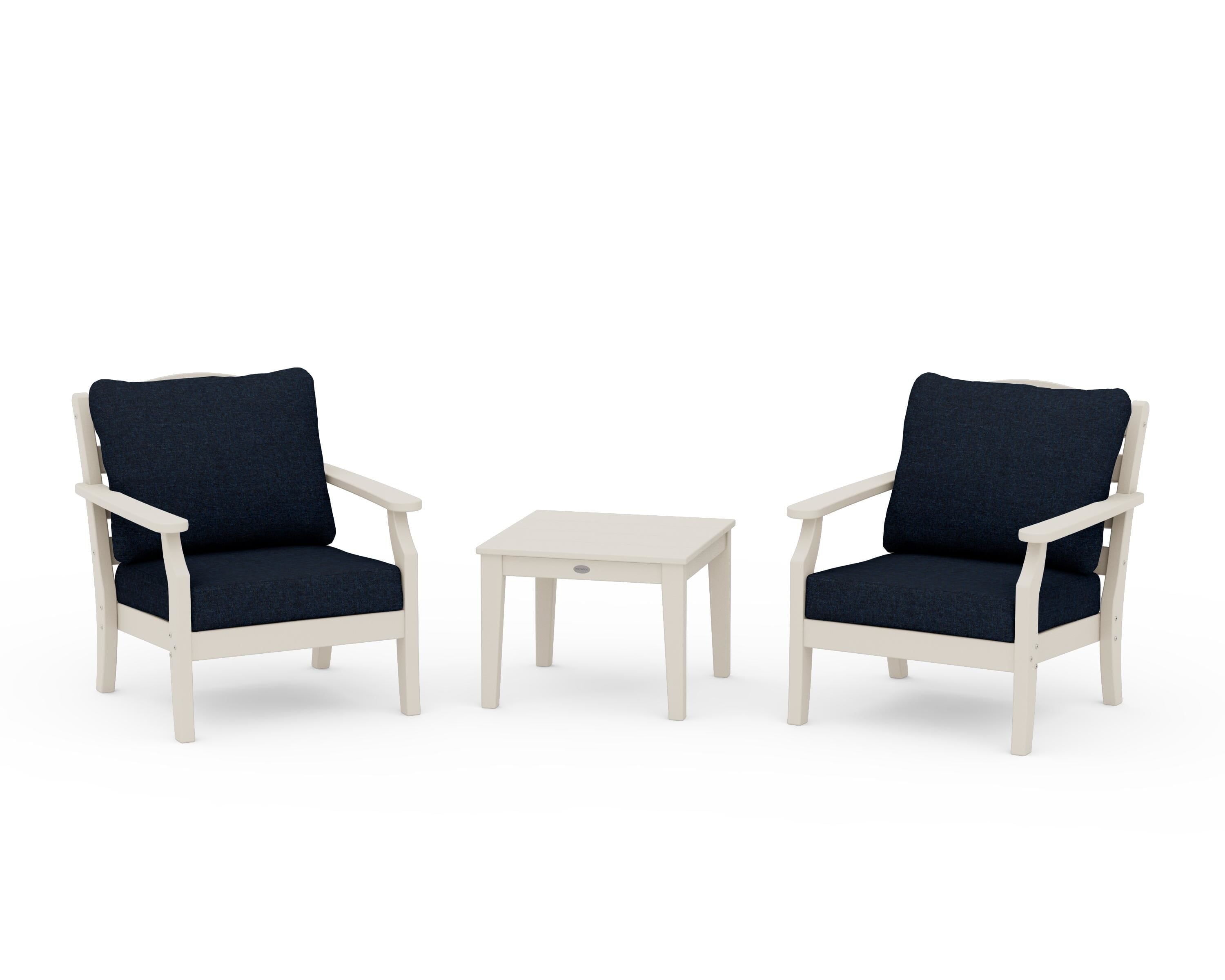 Draper James™ by  POLYWOOD® Savannah 3-Piece Deep Seating Set in Sand / Marine Indigo