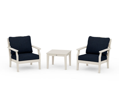 Draper James™ by  POLYWOOD® Savannah 3-Piece Deep Seating Set in Sand / Marine Indigo