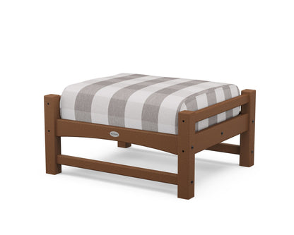 POLYWOOD® Club Ottoman in Teak / Buffalo Plaid Grey Mist