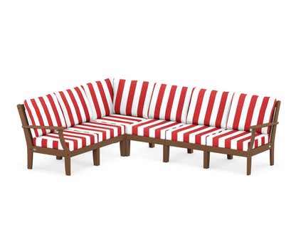 POLYWOOD® Braxton Modular 6-Piece Deep Seating Set in Teak / Cabana Stripe Crimson