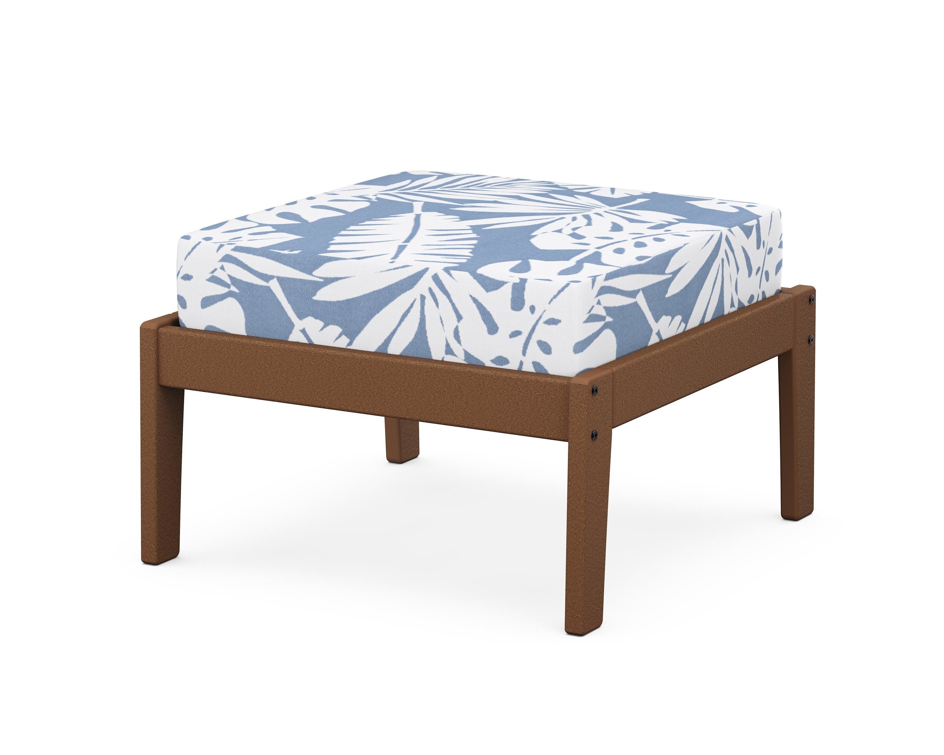 Unbranded Deep Seating Ottoman in Teak / Leaf Sky Blue