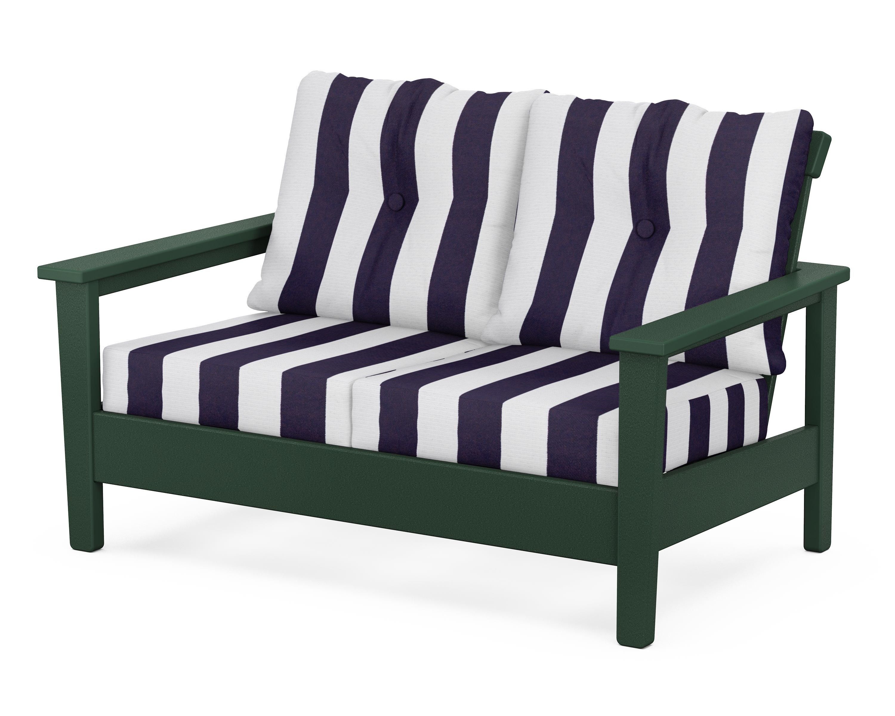 POLYWOOD® Prescott Deep Seating Loveseat in Green / Cabana Stripe Navy